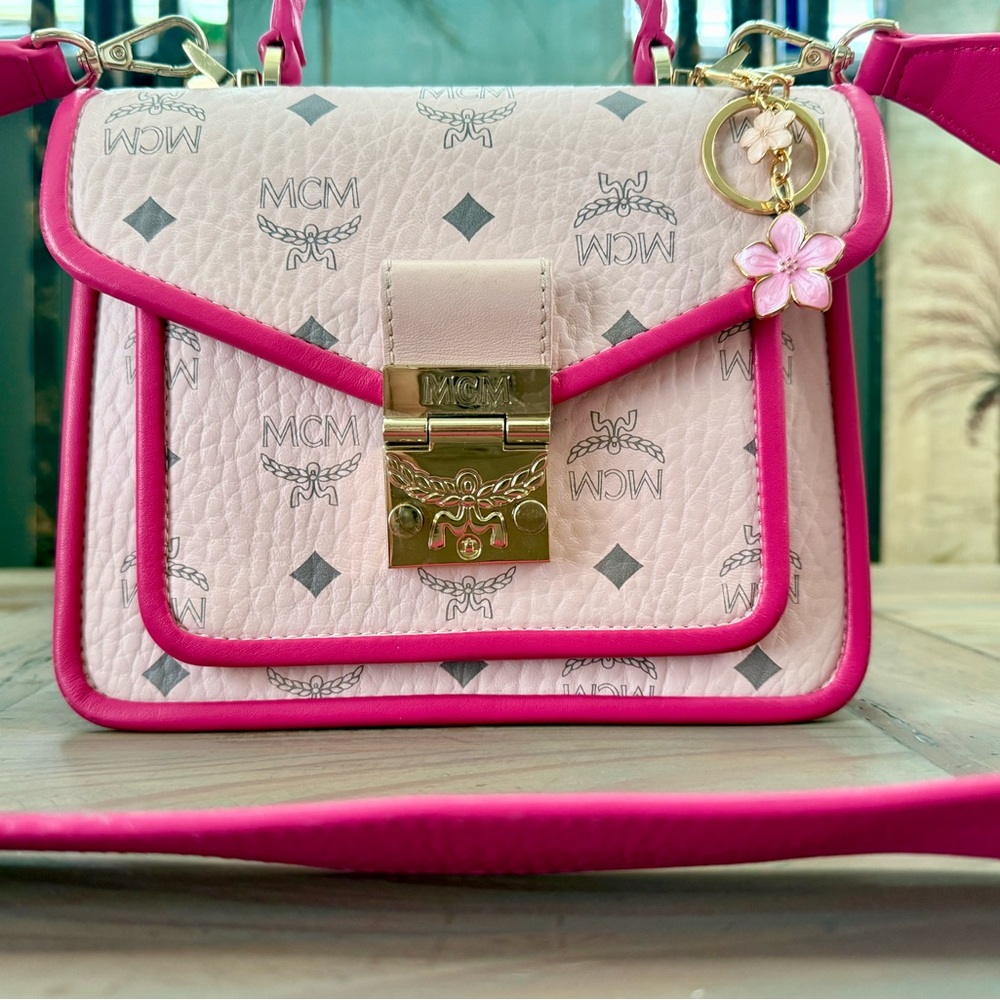 MCM Powder Pink Visetos Small Top Handle Shoulder Satchel Bag w/FREE GIFT - Picture 6 of 15